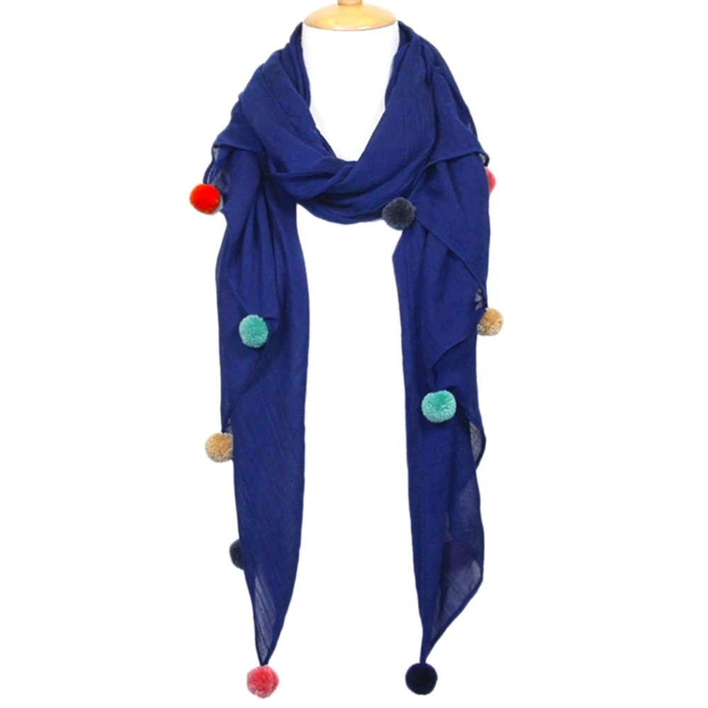 Scarf with Multicolor Pom Poms